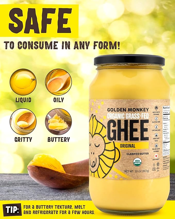 GOLDEN MONKEY Organic Ghee Butter ??Grass Fed Clarified Butter for Cooking, Baking, Keto & Gut