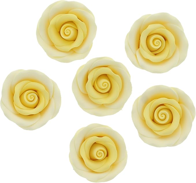Global Sugar Art Premium Edible Roses, Yellow, Unwired, Medium 1.5 inches, 12 Count by Chef Alan