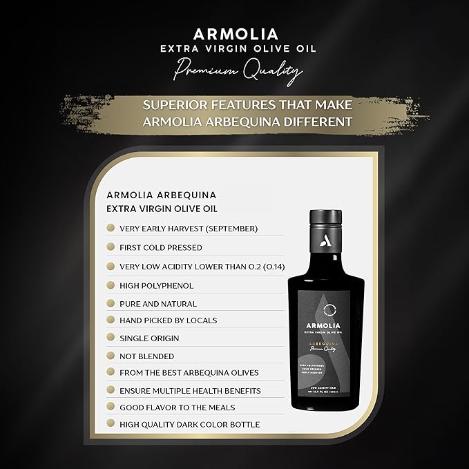 ARMOLIA Pure Olive Oil Extra Virgin Cold Pressed Glass Bottle, EVOO 2025 Gold Award Winner Drinking