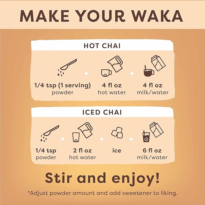 Waka Vanilla Chai Tea Mix - 100% Tea Leaves from India, Natural Spices, Unsweetened Tea Powder - No