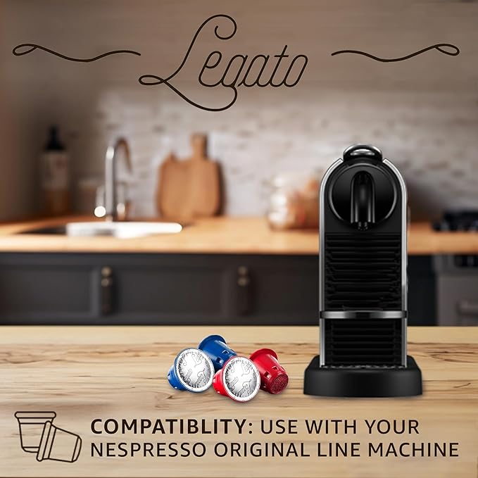 Legato Espresso Capsules - 10/100 count - Single-Serve Coffee Pods - Compatible with Nespresso