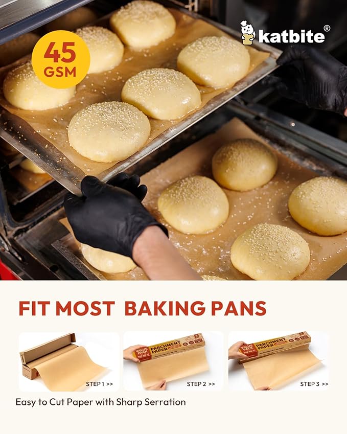 2 Value Pack 15in x 242ft, 300 Sq.Ft Unbleached Parchment Paper Roll for Baking, Katbite Parchment