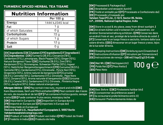 VAHDAM, Turmeric Spice Herbal Tea (50+ Cups, 3.5 oz) Caffeine Free, Non GMO, Gluten Free | 100%