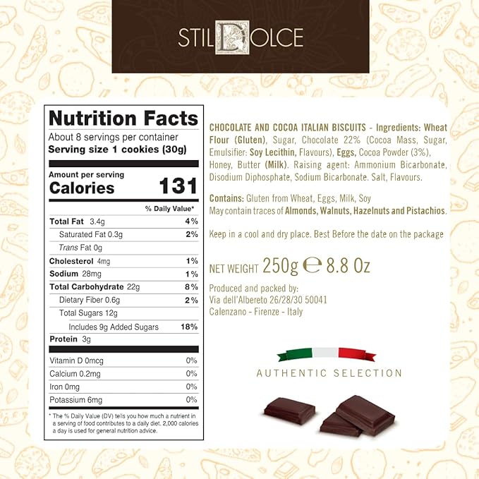 Stildolce Semi-Soft Chocolate Italian Biscotti Cookies| Made in Tuscany, Italy| Classic Gourmet