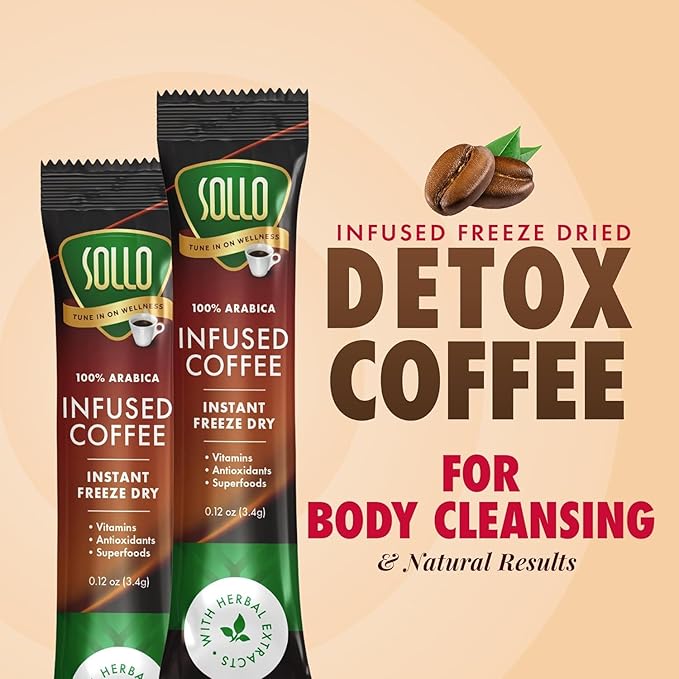 Sollo Detox Infused Instant Coffee Sticks (24 Servings) Weight Loss, Healthy Body Support, Slim