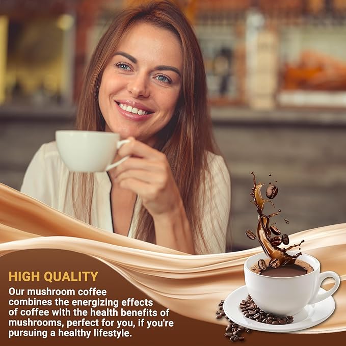 Mushroom Coffee, Instant Mushroom Coffee with 6 Mushrooms Lion’s Mane, Cordyceps, Turkey Tail &