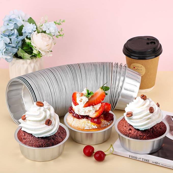 Beasea Aluminum Ramekins 8oz 200 Pack, Disposable Ramekins Foil Cups Baking 3.9" Ramekin Cup