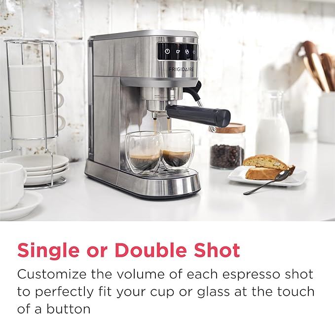 Frigidaire Steam Espresso Maker, Coffee Machine with Milk Frother & Cup Warmer, 20 Bar Pressure, 34