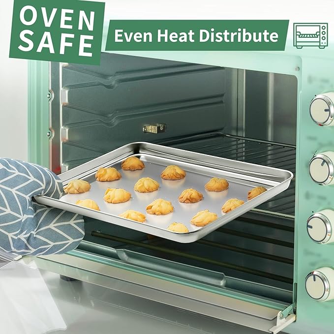 Baking Sheets Set of 2, HKJ Chef Cookie Sheets 2 Pieces & Stainless Steel Baking Pans & Toaster