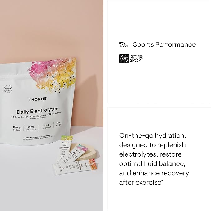 THORNE - Daily Electrolytes - Zero Sugar & Low-Calorie Electrolyte Drink Mix - Naturally Flavored &