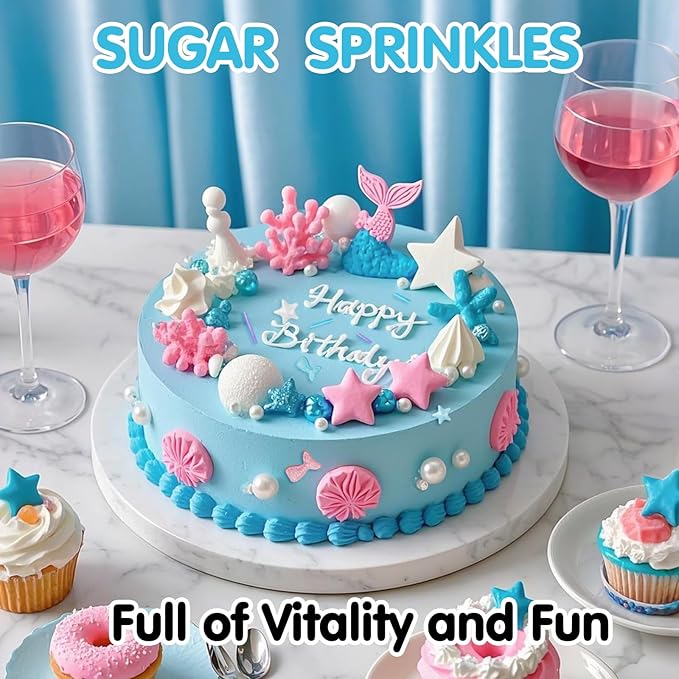 Mermaid Sprinkles,Edible Sugar Pearl Stars Jimmies Mix,130g/4.58oz,Pearl Candy Ocean Sprinkle for