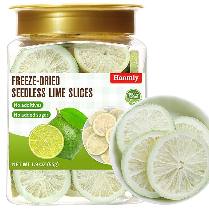 Haomly Freeze-dried Seedless Lime Slices,1.9oz(55g),Dehydrated Limes for Cocktails,Tea, Snacking
