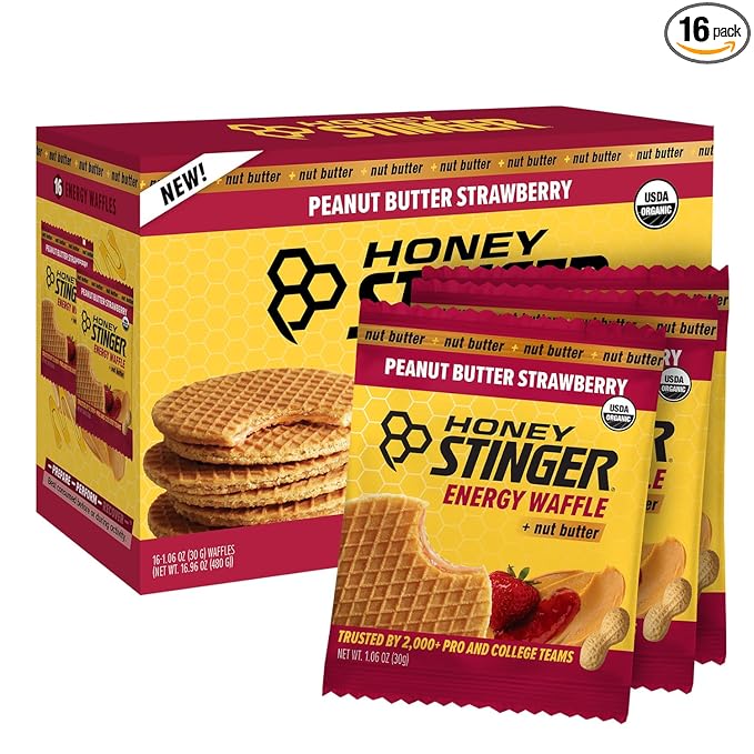 Honey Stinger Organic Peanut Butter Strawberry Waffle, Energy Stroopwafel for Exercise, Endurance