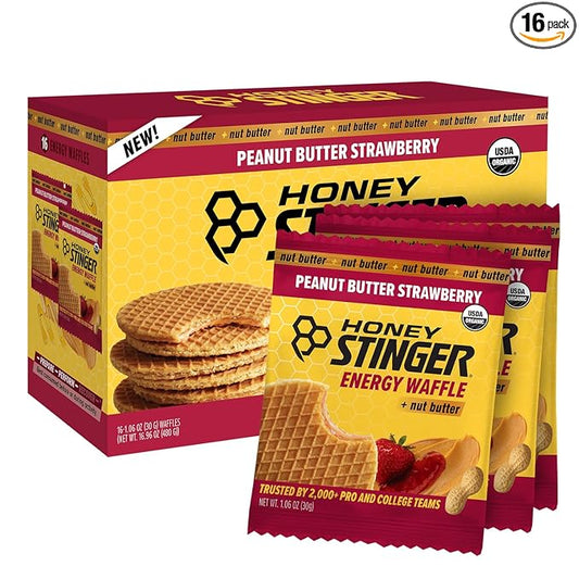 Honey Stinger Organic Peanut Butter Strawberry Waffle, Energy Stroopwafel for Exercise, Endurance
