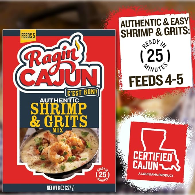 Ragin' Cajun Authentic Shrimp & Grits - 8 oz Box, Gluten-Free, No MSG - Louisiana Creole Meal