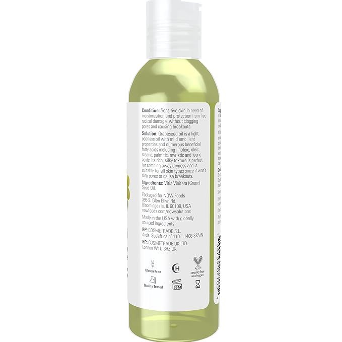 NOW Solutions, Grapeseed Oil, Skin Care for Sensitive Skin, Light Silky Moisturizer for All Skin