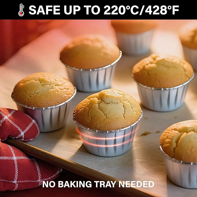 EUSOAR Aluminum Foil Silver Cupcake Liners, 50Pcs Disposable Muffin Liners, Baking Cups, Aluminum