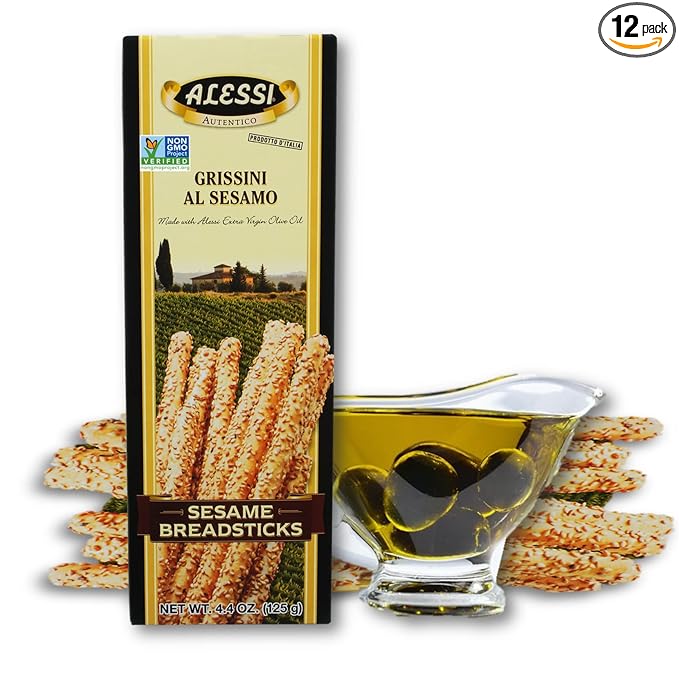 Alessi Imported Breadsticks, Sesame Autentico Italian Crispy Bread Sticks, Low Fat Made with Extra