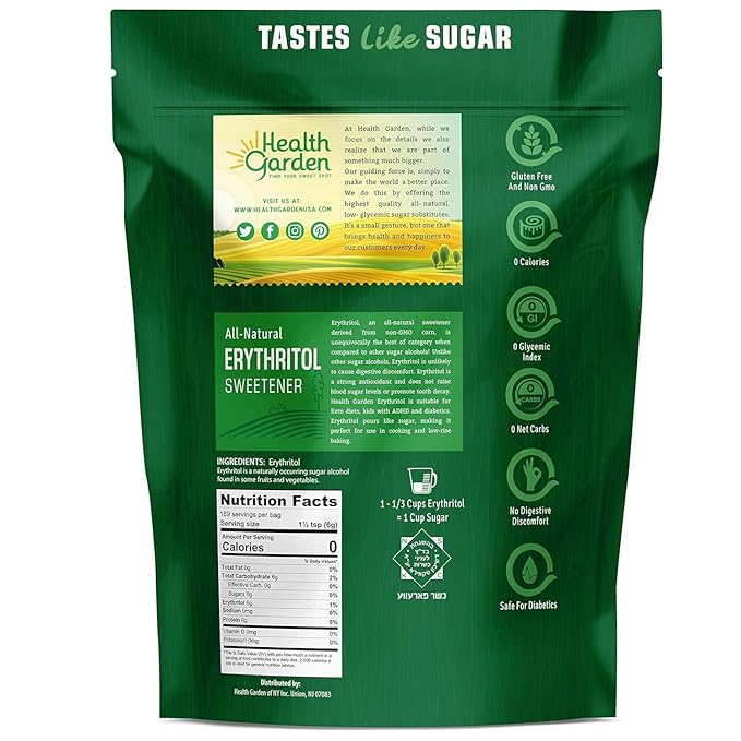 Health Garden Erythritol Sweetener - Non GMO - Gluten Free - Sugar Substitute - Keto Friendly