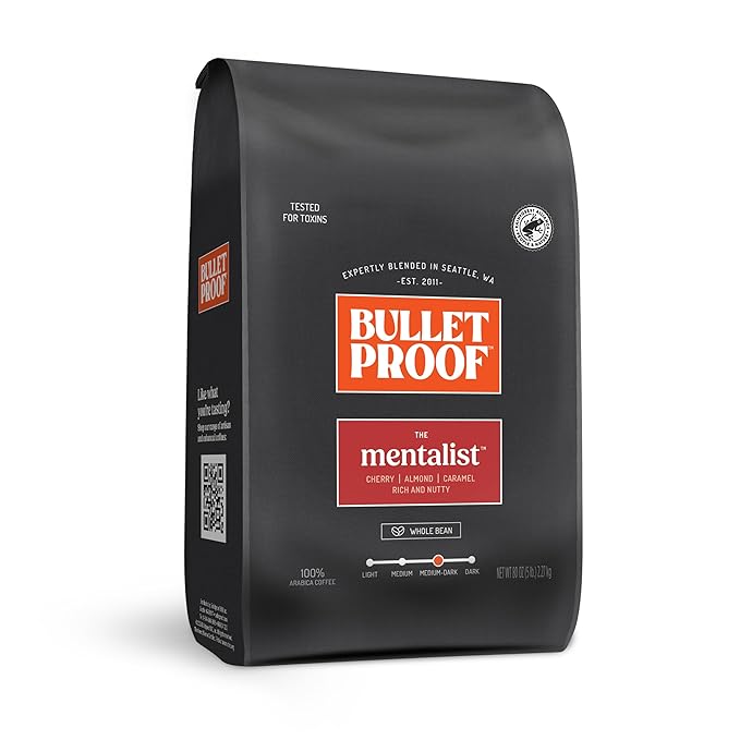 Bulletproof The Mentalist Medium-Dark Roast Whole Bean Coffee, 5 Pounds (bulk), 100% Arabica Beans