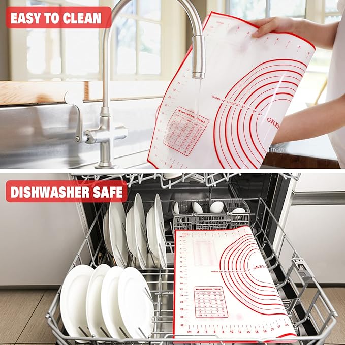GREENRAIN Extra Large Silicone Pastry Mat Non Stick Baking Mat with Measurement Fondant Mat