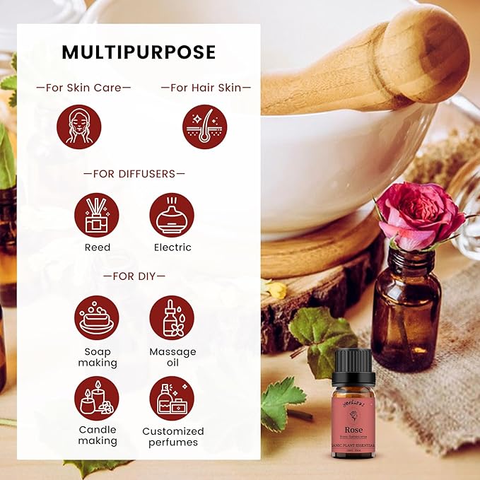 yethious Rose Essential Oil 100% Pure Rose Scented Oil for Diffuser & Aromatherapy Fragrance DIY