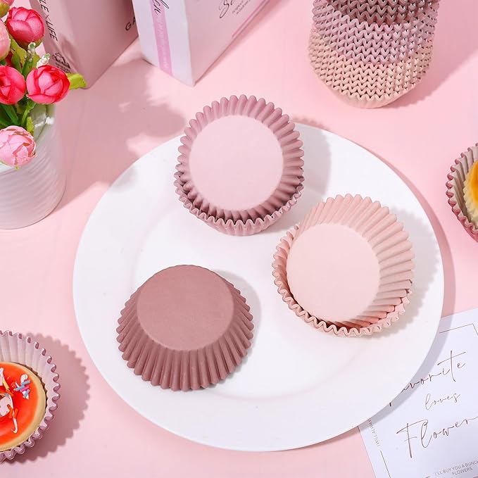 Whaline 600Pcs Dusty Pink Cupcake Liners Dusty Pink Gradient Color Baking Cups Holders Dusty Rose