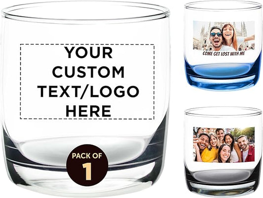Custom Whiskey Glasses 10 oz Set of 1, Personalized text, logo and picture - Heavy Base Old