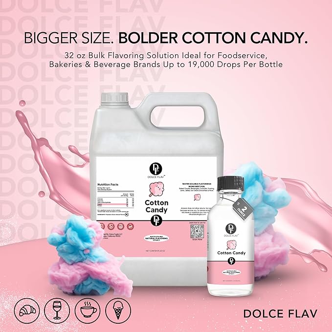 Dolce Flav Cotton Candy Flavoring ??32 oz. ??Premium Water-Based Extract for Ice Cream, Boba