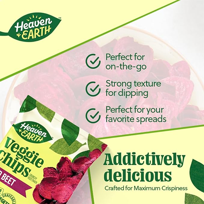 Heaven & Earth Beet Chips 1oz (6 Pack) Crisp and Delicious | Gluten Free | Certified Kosher