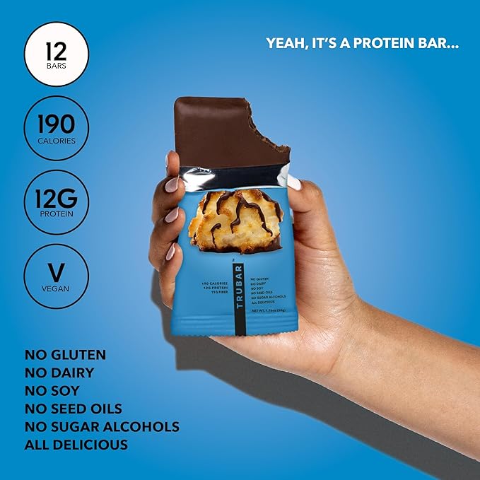 TRUBAR Vegan Protein Bar, Cocoa For Coconuts, Gluten Free, Plant Based Protein, Dairy Free, Non
