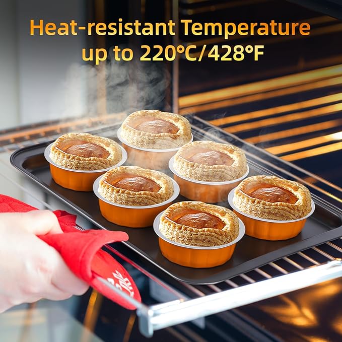 Beasea Ramekins Baking Cups with Lids, 120 Pack 8 oz 4 Inch Mini Disposable Orange Aluminum Foil