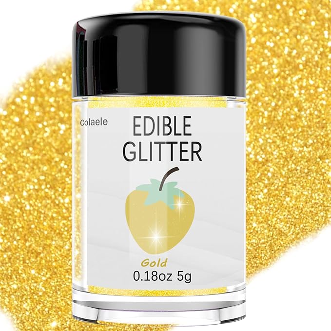 Gold Edible Glitter Glimmer Powder for Cakes Drinks - Colaele 5 grams Food Grade Luster Dust
