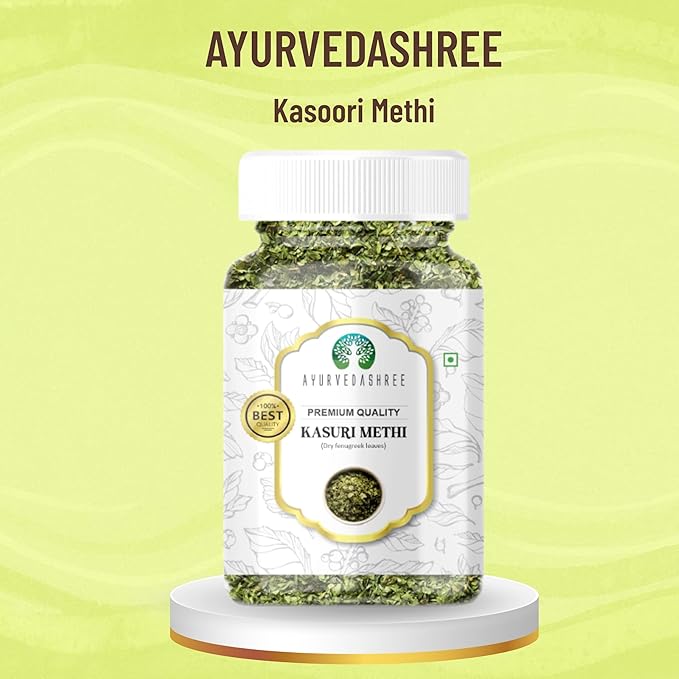 AYURVEDASHREE Fenugreek Leaves Dried (Kasoori Methi) 25gm PET Jar ~ All Natural | Vegan | NON-GMO |