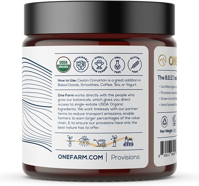 Organic Ceylon Cinnamon, Single Estate, Freshly Ground Premium Sri Lanka Cinnamon, Non-GMO