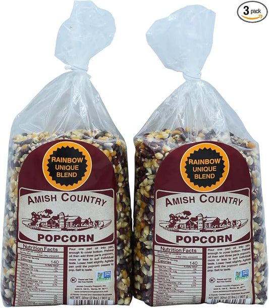 Amish Country Popcorn | 2-2 lb Bags | Rainbow Popcorn Kernels | Old Fashioned, Non-GMO and Gluten