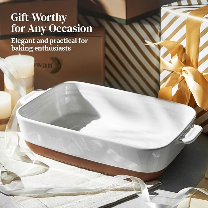DOWAN Ceramic Casserole Dish for Oven, 9x13 Deep Lasagna Pan, Large Baking Dish with Handles, 4.3