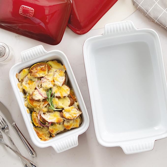 vancasso Blossom Casserole Dish With Lid, 12x7 Lasagna Pan Deep with Lid, 1.9 Quart baking dish
