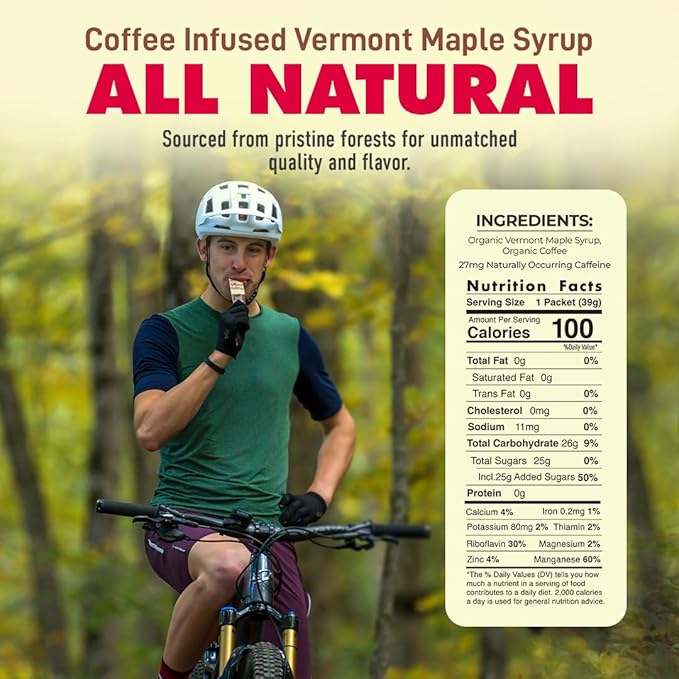 UnTapped Coffee Infused Vermont Maple Syrup Packets for Athletes, Box of 20-1 fl oz | Pure Maple