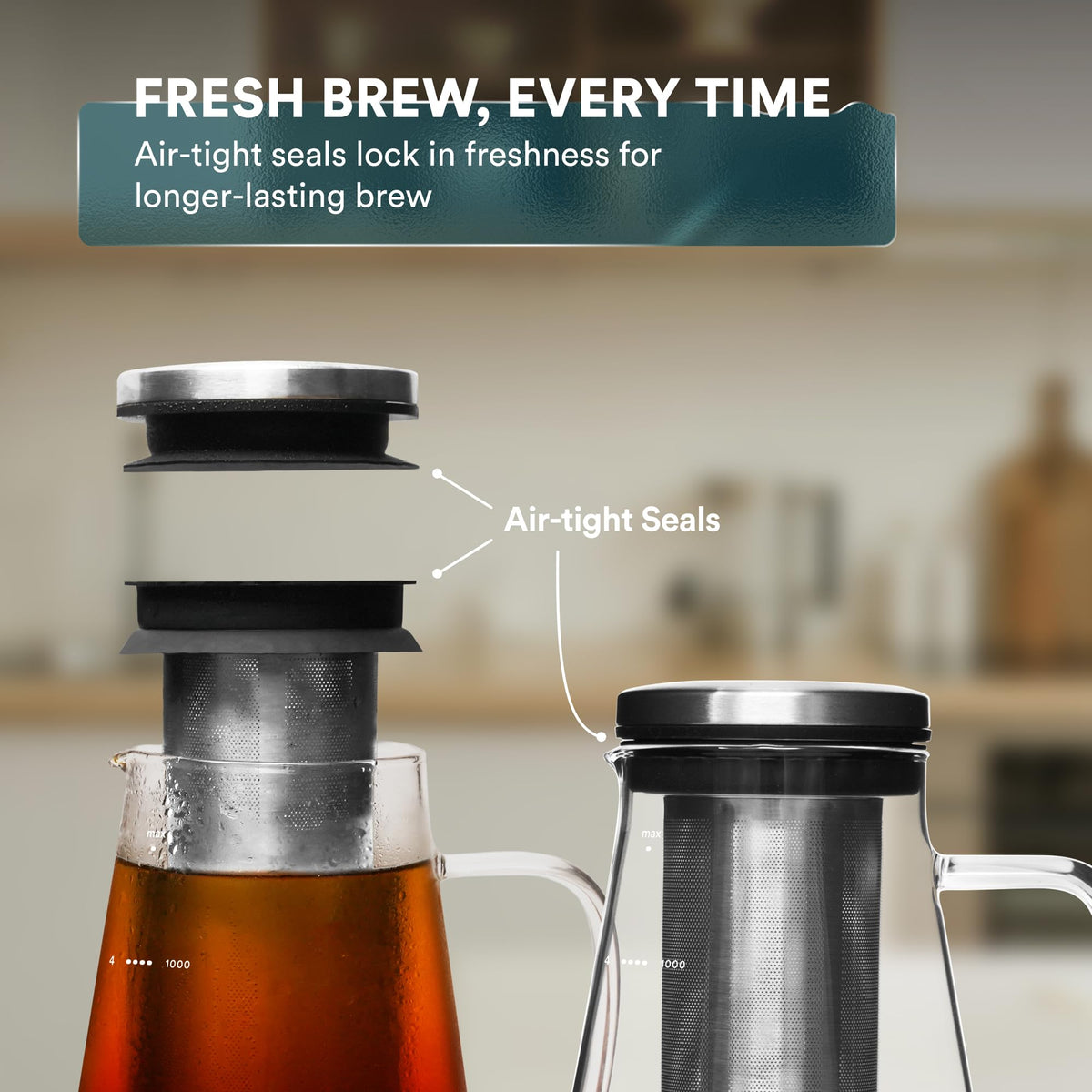 OVALWARE Airtight Cold Brew Iced Coffee Maker Pitcher and Tea Infuser with Spout - 1.0L / 34oz