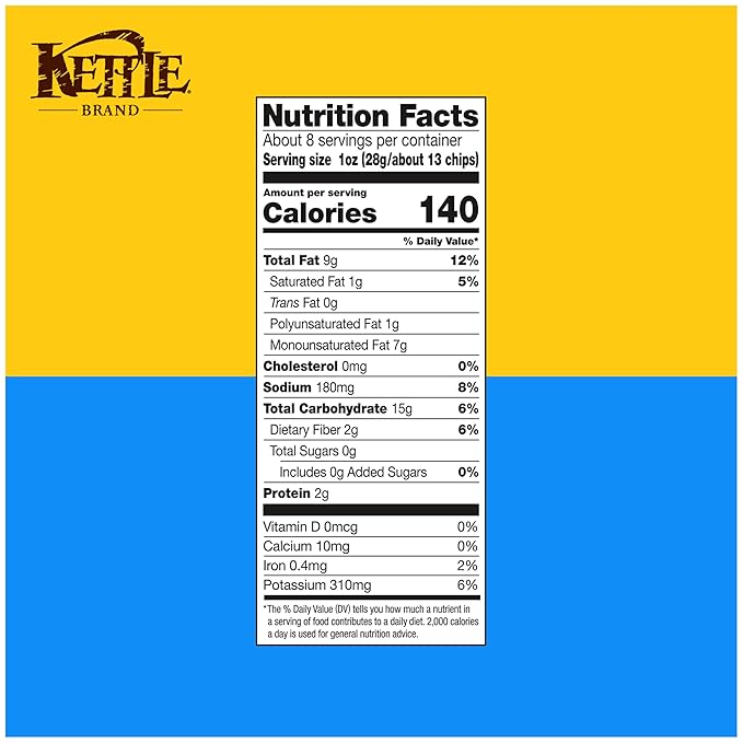 Kettle Brand Sea Salt and Vinegar Kettle Potato Chips, Gluten-Free, Non-GMO, 7.5 oz Bag (Pack of 12)