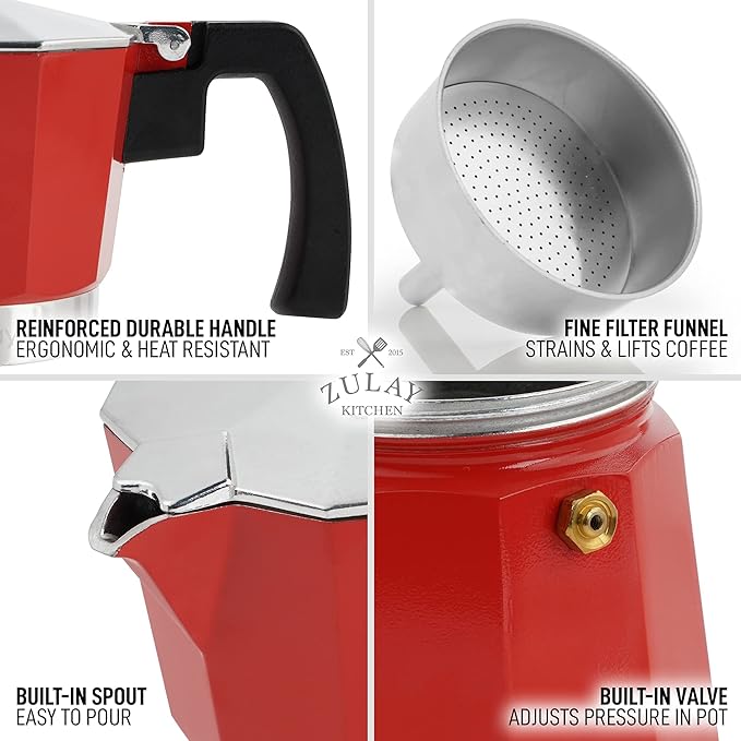 Zulay Classic Italian Style 6 Espresso Cup Moka Pot, Stovetop Espresso Maker for Great Flavored