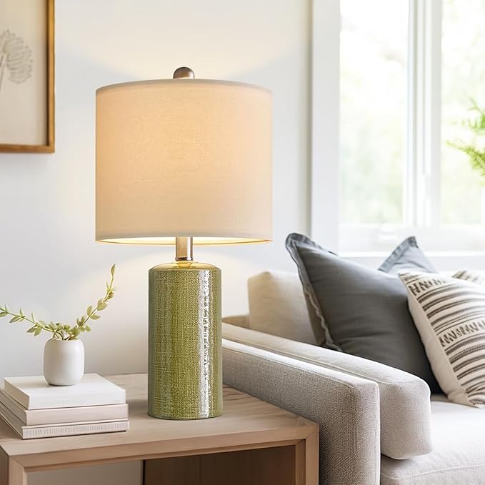 20.25" Small Single Table Lamp for Bedroom Modern Ceramic Nightstand Lamp Farmhouse Bedside Lamp