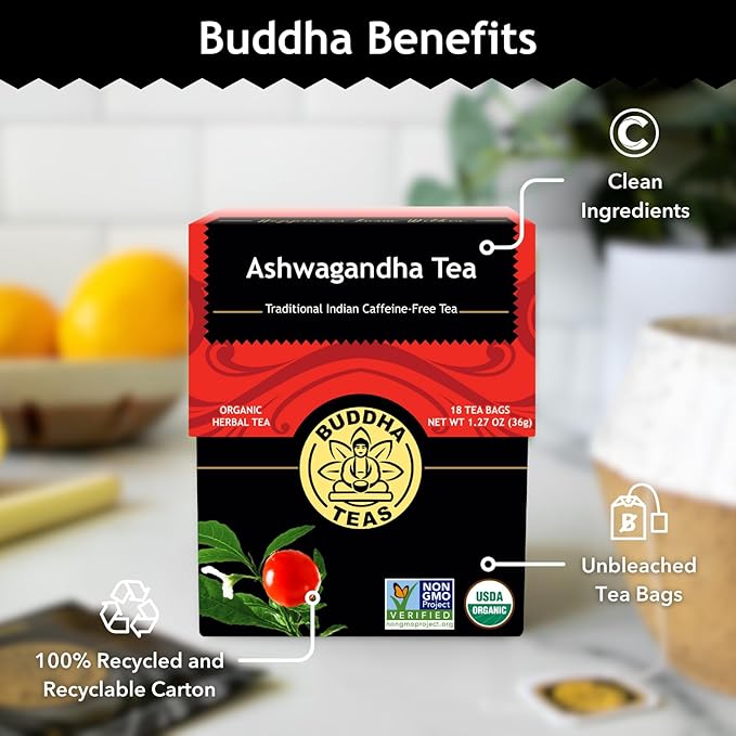 Buddha Teas - Ashwagandha Root Tea - Herbal Tea - Promote Cleansing & Wellness - With Antioxidants