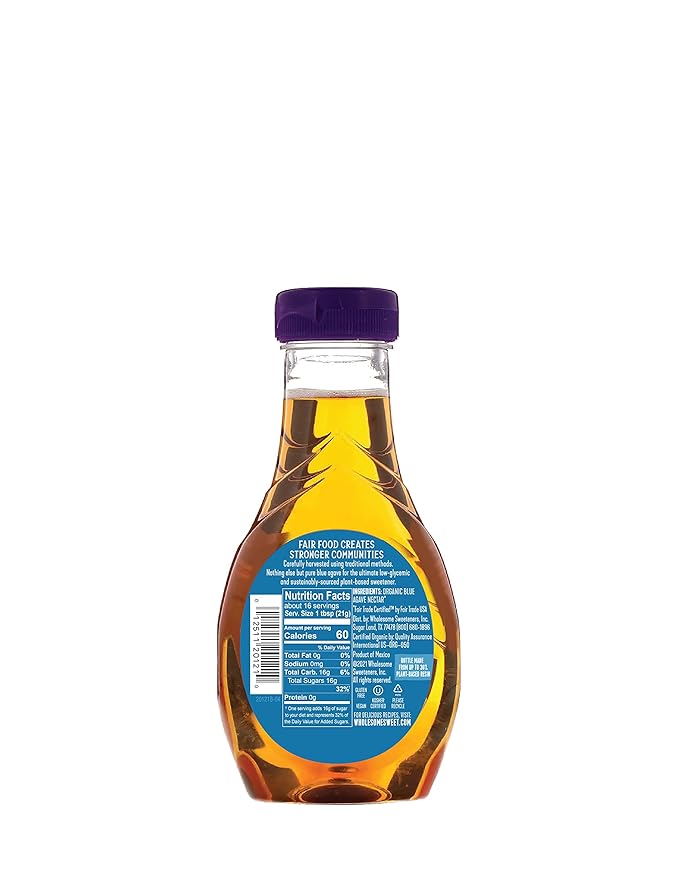 Wholesome Sweeteners 11.75-Ounce Organic Blue Agave Nectar, Fair Trade, 100% Pure, Non GMO, Gluten