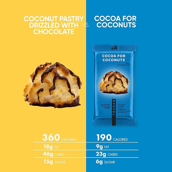 TRUBAR Vegan Protein Bar, Cocoa For Coconuts, Gluten Free, Plant Based Protein, Dairy Free, Non