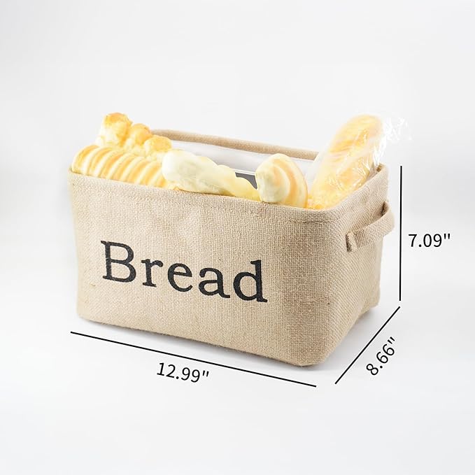 YAHUAN Burlap Bread Basket with Handles Bread Bin for Keeping Bread, Jute Bread Box for Kitchen