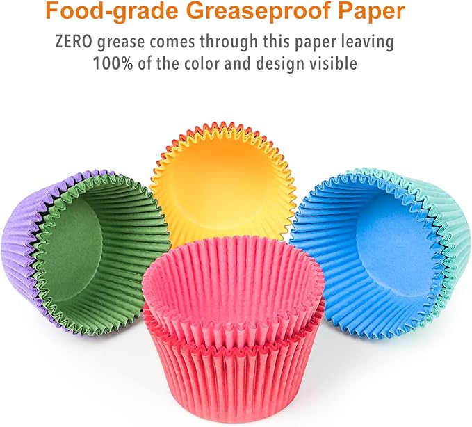 Gifbera Bright Rainbow Jumbo Cupcake Liners 400-Count, Large Solid Colorful Paper Baking Cups for