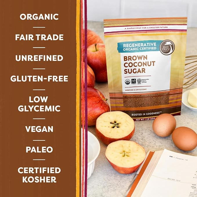Big Tree Farms Organic Brown Coconut Sugar - Coconut Palm Sugar, Unrefined, Fine Crystals, Cane