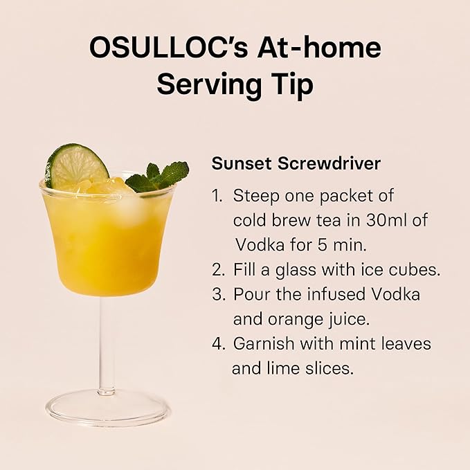 OSULLOC Sunset Peach Cold Brew Tea, Sweet peach flavored iced tea, Hydration Tea Packets (20ea